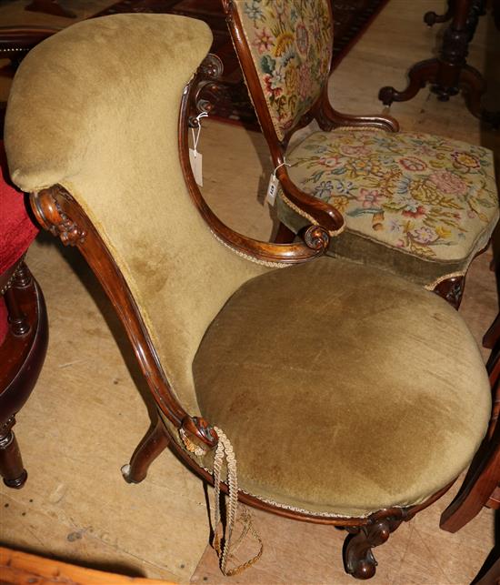 Victorian carved walnut nursing chair